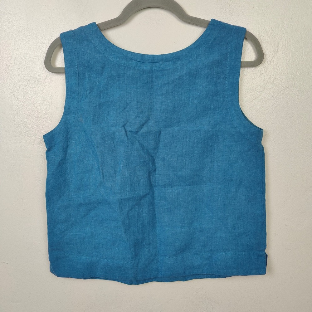 Cut Loose Womens Top XS Blue Linen Sleeveless Boat Neck Boxy Coastal Grandma - Picture 4 of 7